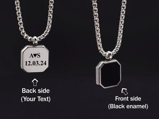 Personalized stainless steel pendant necklace with engraved initials and date