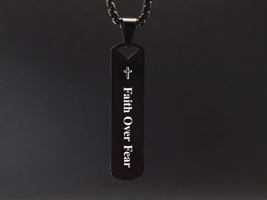 Personalized Bible Verse Necklace for Men Black Engraved Bar Pendant