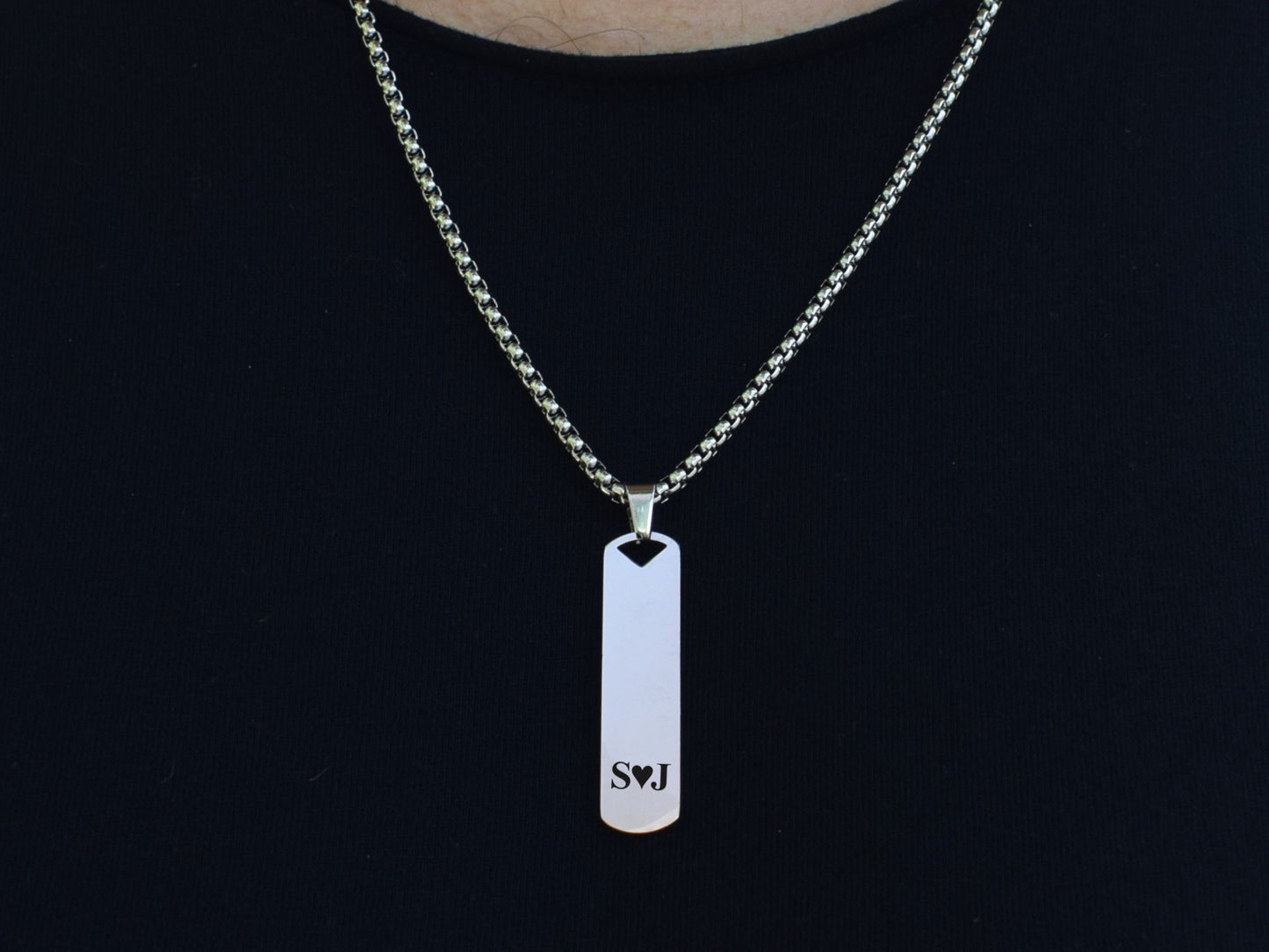 Custom engraved silver bar necklace for men