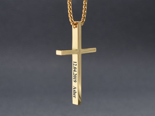 Gold cross with customized date and name