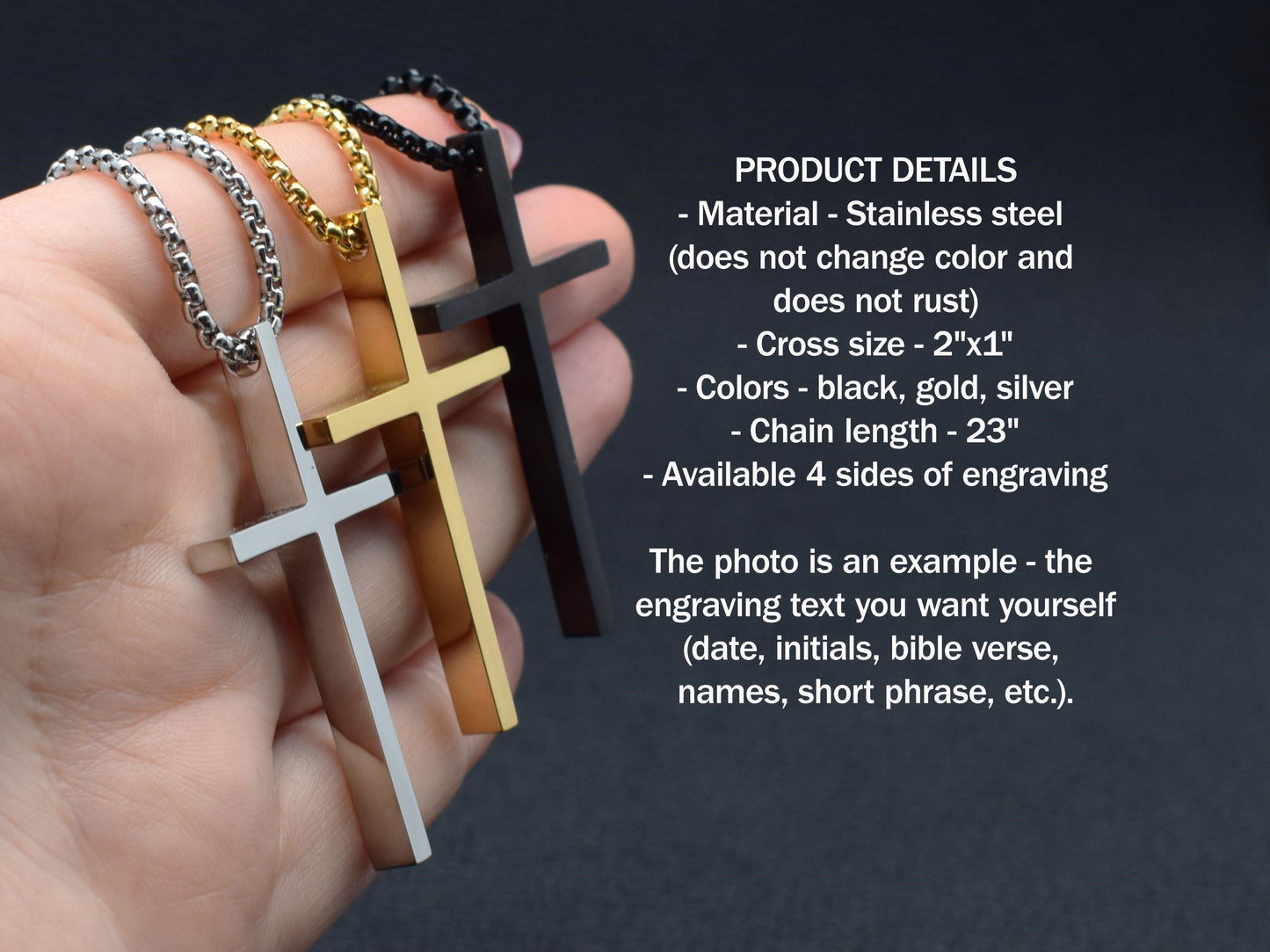 Silver Engraved Cross Necklace for Men Personalized Faith Jewelry