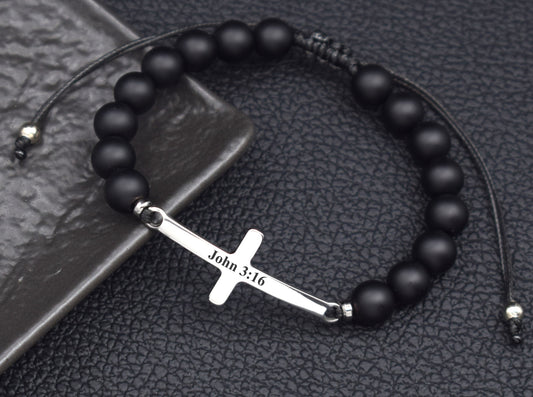 Mens cross bracelet custom christian religious jewelry faith John 3 16
