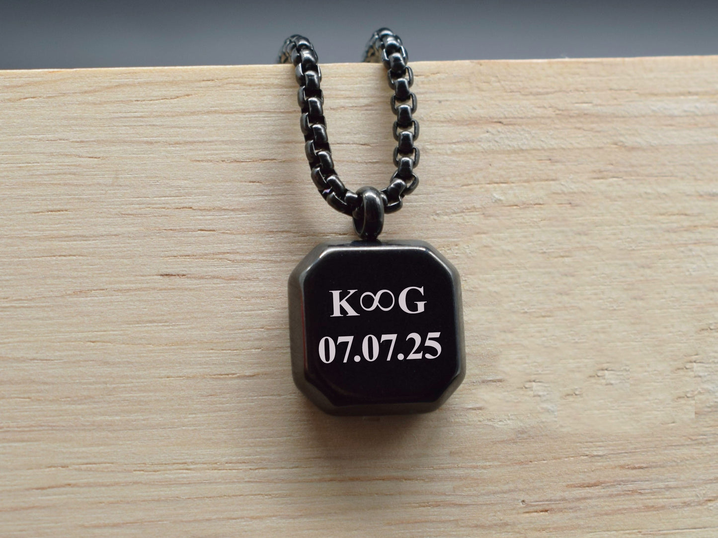 Modern minimalist necklace for him with engraved initials and special date