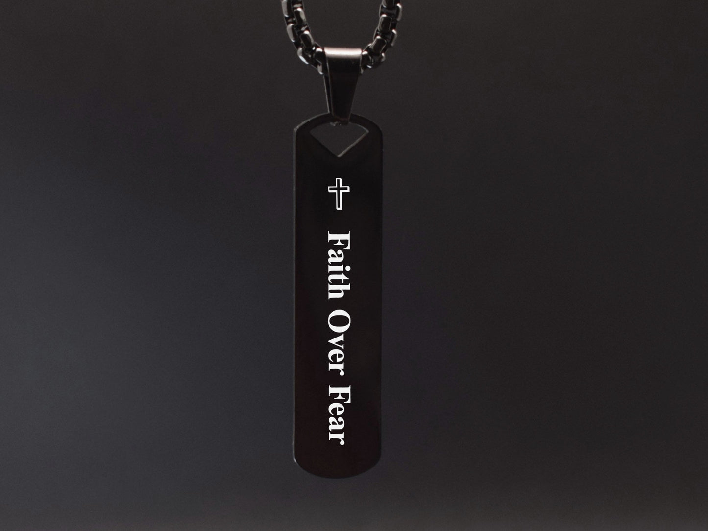 Personalized Bible Verse Necklace for Men Black Engraved Bar Pendant