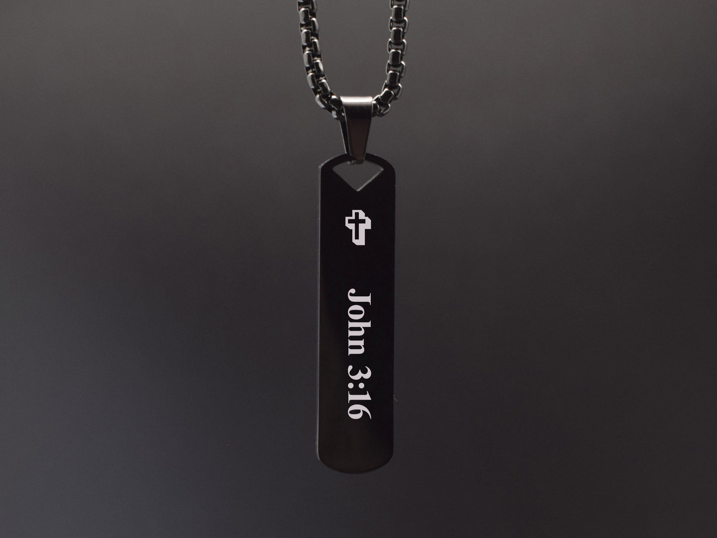 Personalized Bible verse John 3:16 necklace for men with engraved cross