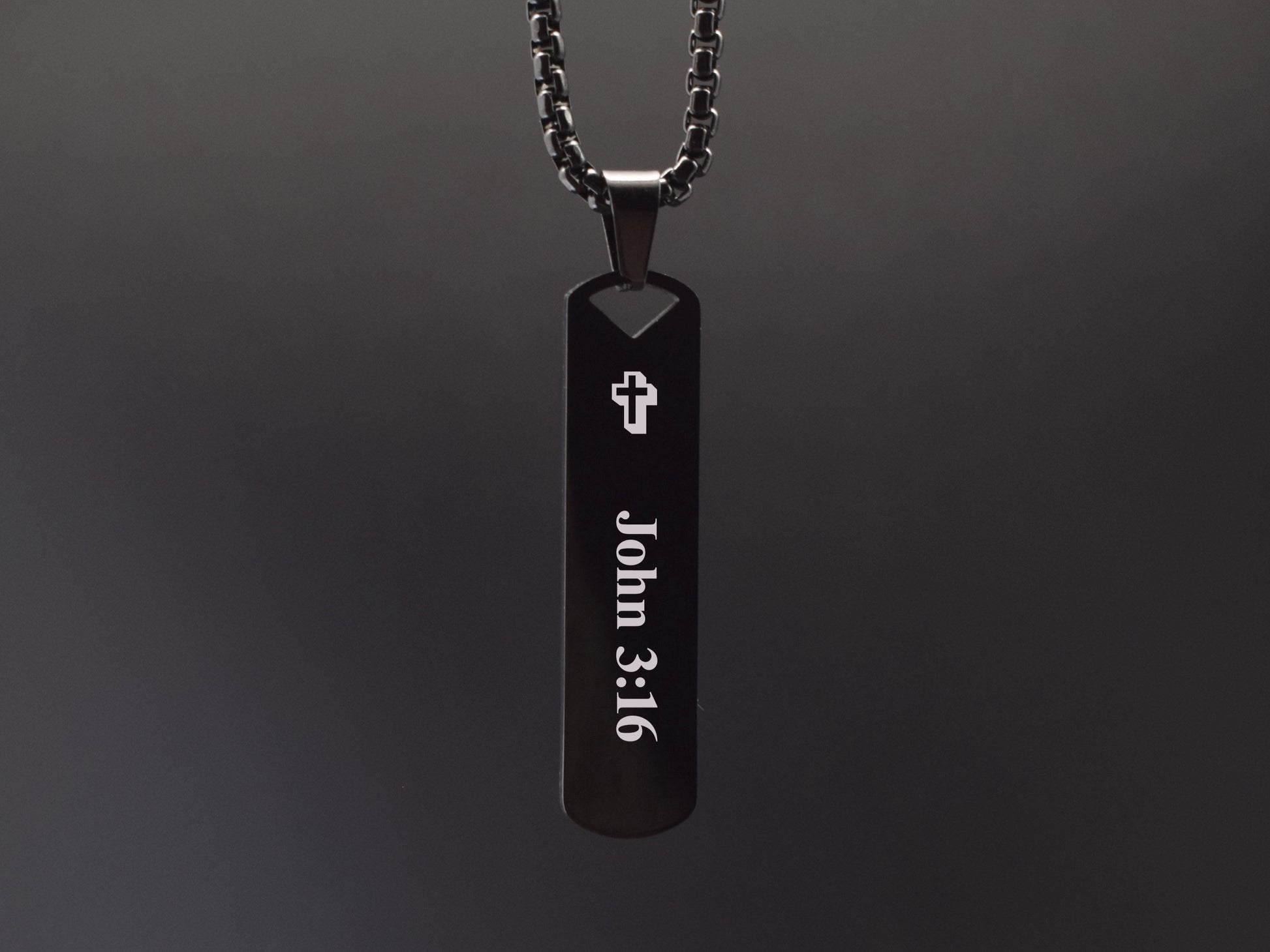 Personalized Bible verse John 3:16 necklace for men with engraved cross
