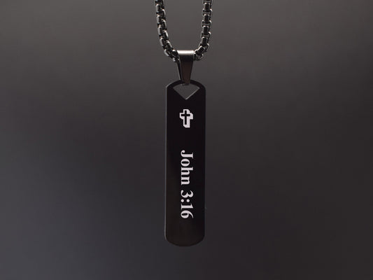 Personalized Bible verse John 3:16 necklace for men with engraved cross