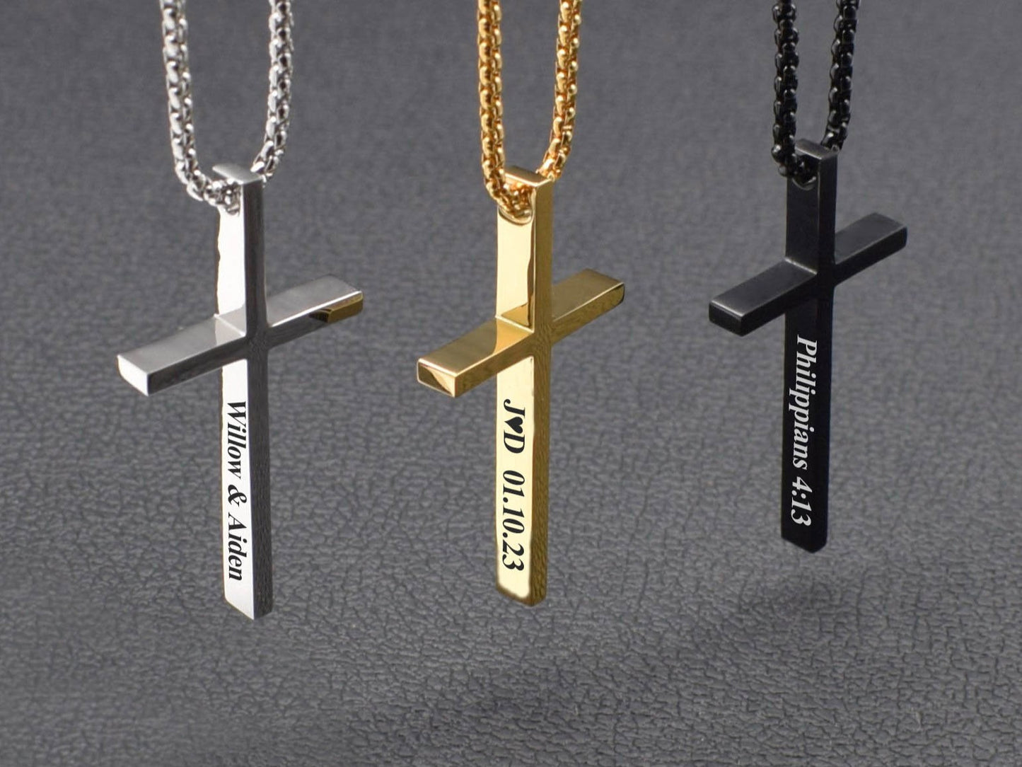 Black gold  silver crosses with custom engravble text