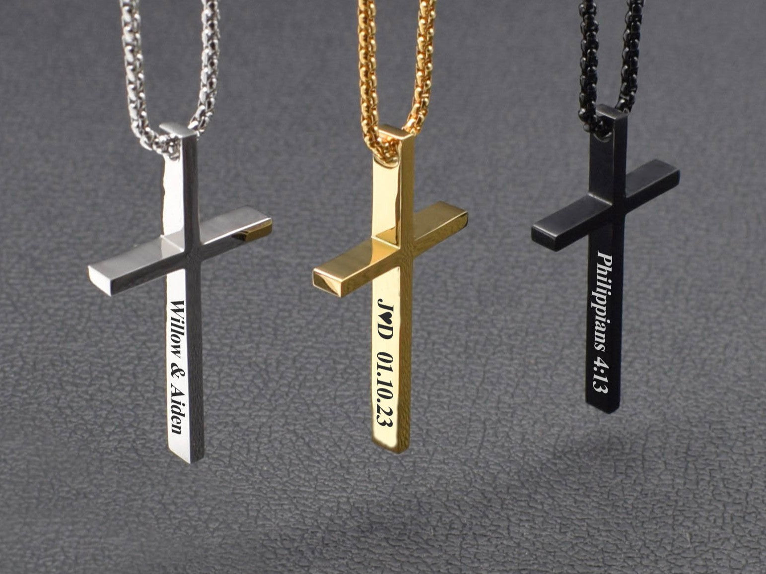 Black gold  silver crosses with custom engravble text