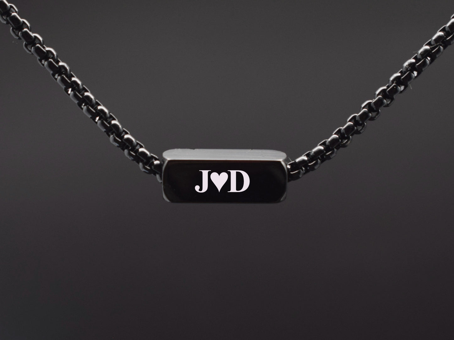 Personalized black chain necklace for men with engraved initials