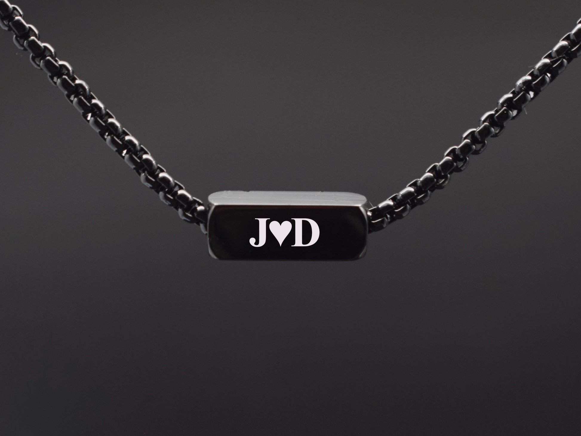 Personalized black chain necklace for men with engraved initials