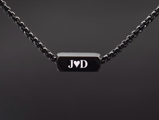 Personalized black chain necklace for men with engraved initials