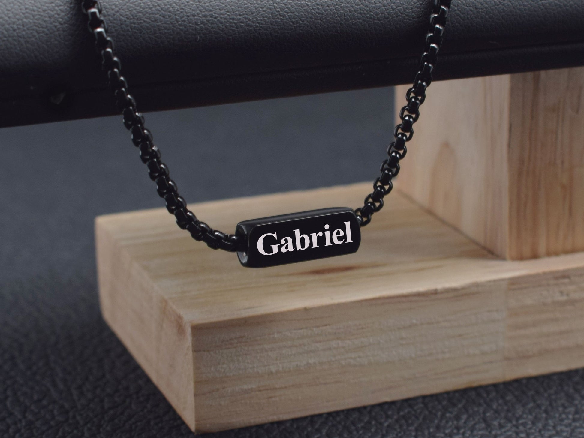 Custom engraved black chain necklace for boyfriend birthday