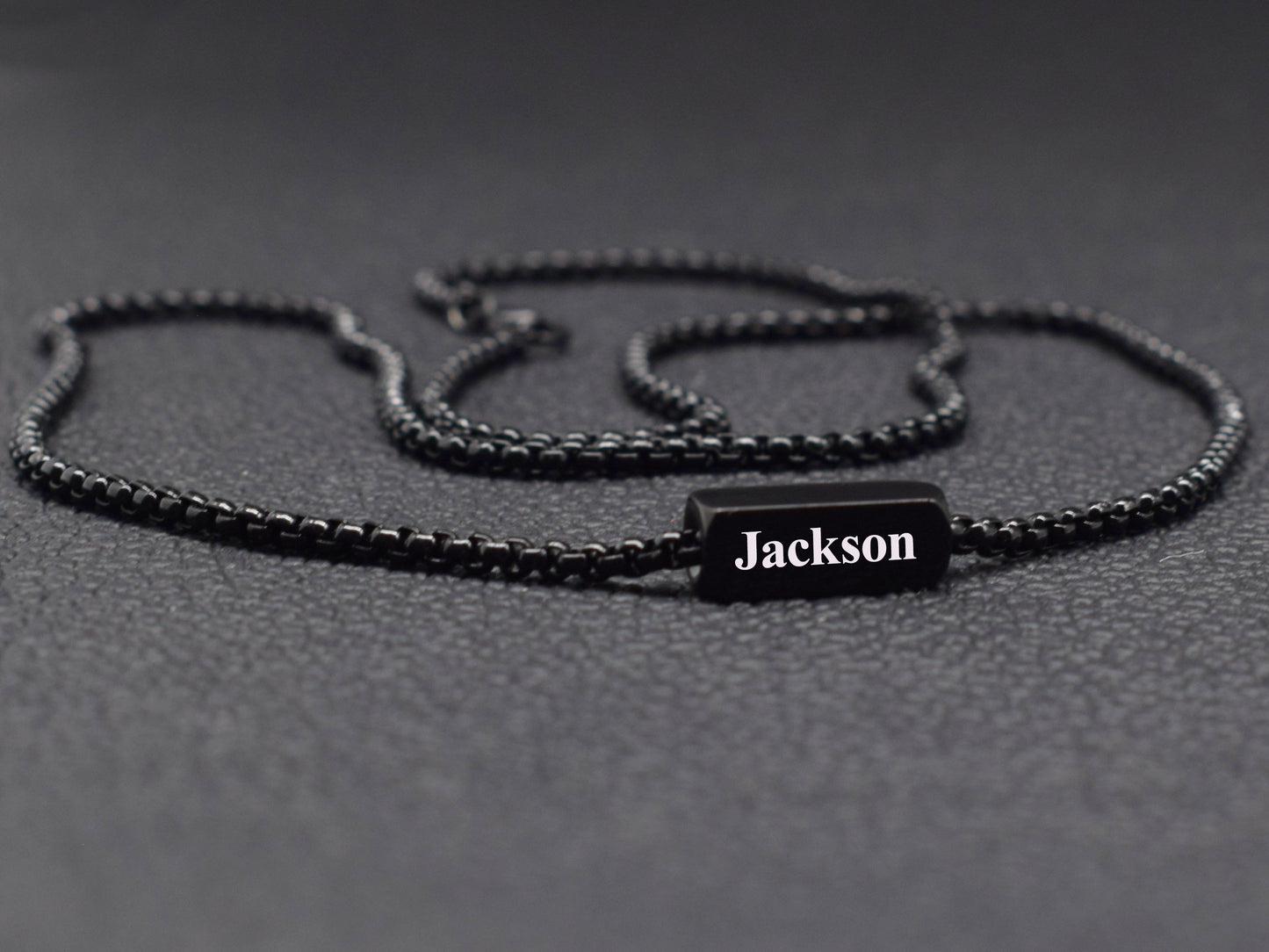Personalized black chain necklace for boyfriend with engraved name