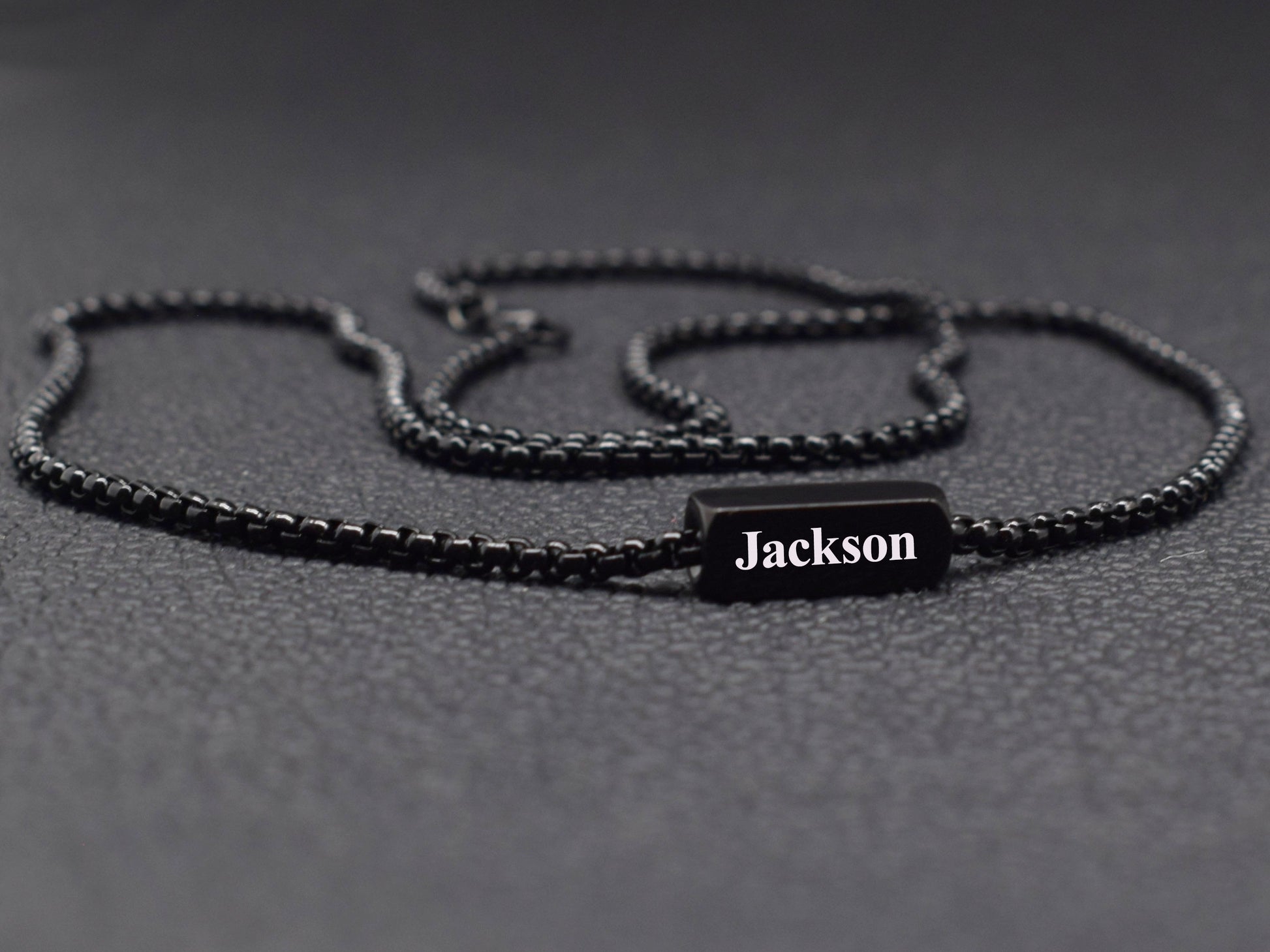 Personalized black chain necklace for boyfriend with engraved name