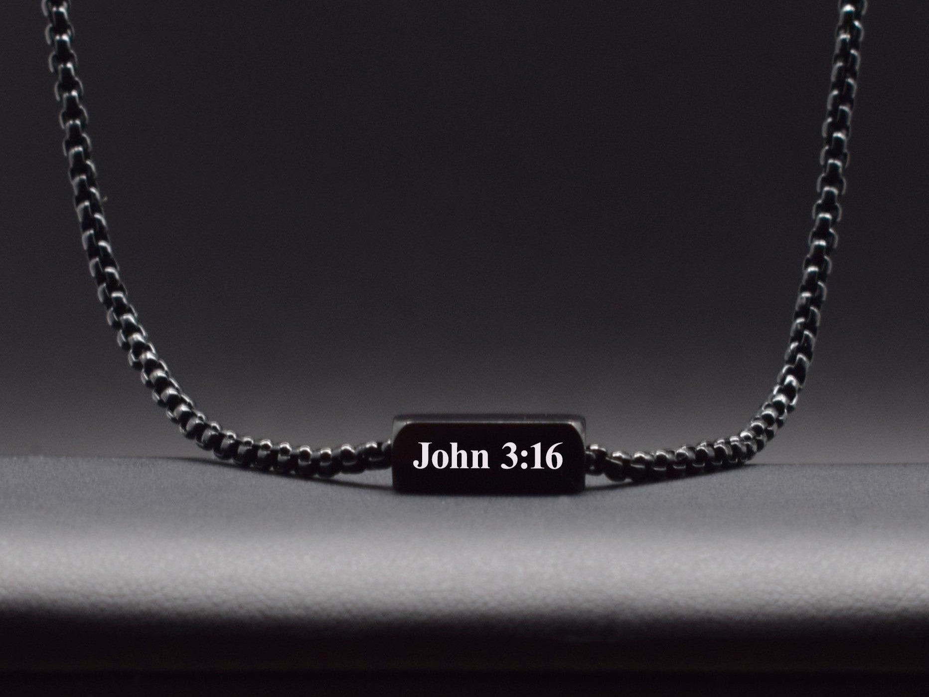 Custom Necklace with a pendant engravble bible verse 'John 3:16' for men