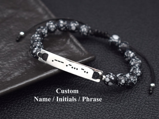 Custom Morse code bracelet men name initial anniversary boyfriend gift